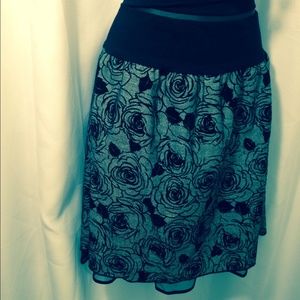 Black and Grey Floral Patterned Skirt