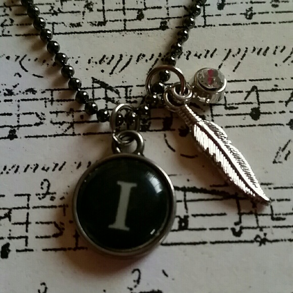Shabby chic type key necklace initial i
