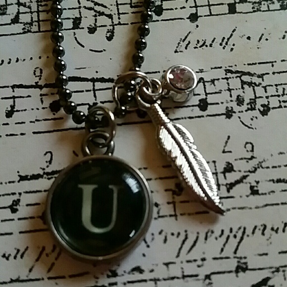 Vintage inspired Type key necklace initial U