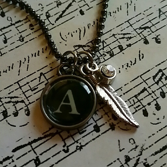 Vintage inspired type key necklace initial "A"