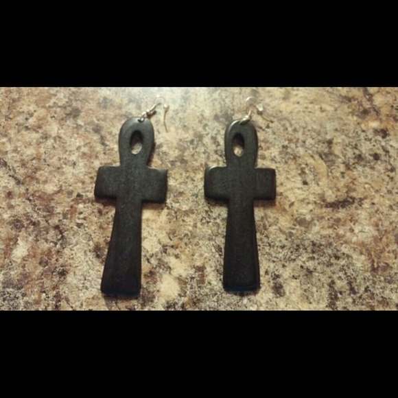 Ankh Wood Earrings