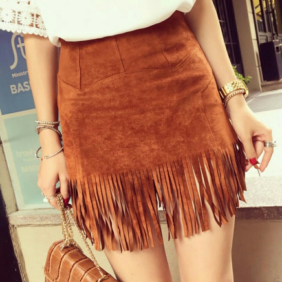 Suede fringe mini skirt Clearance