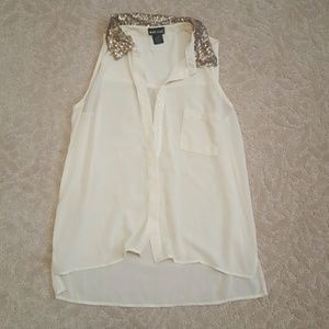 Cream with gold sequin button down blouse