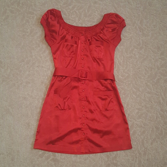 Beautiful silky red dress with belt