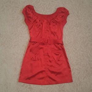 Beautiful silky red dress with belt