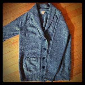 Lambswool Heather Grey Rolled Collar Cardigan