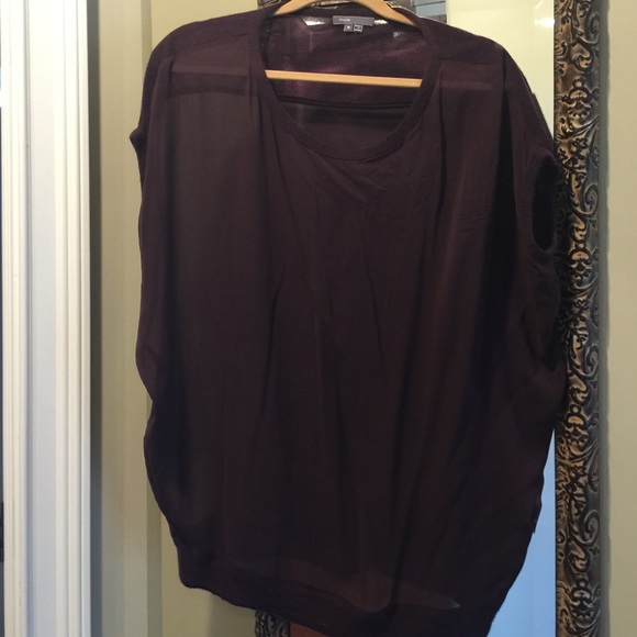 VINCE sheer burgundy/ plum blouse.