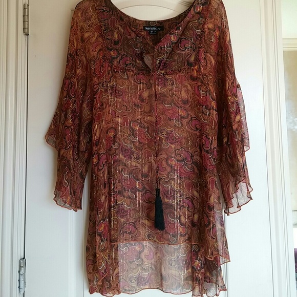 Kensie Sheer Paisley Print Oversized Tunic, Size S