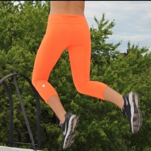 Lululemon Run Inspire Crops Bright Orange Size 4