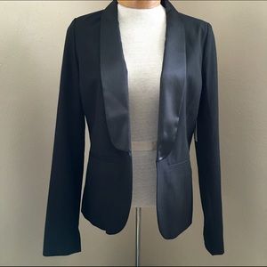 Frenchi Black Blazer with Satin Trim, Size M