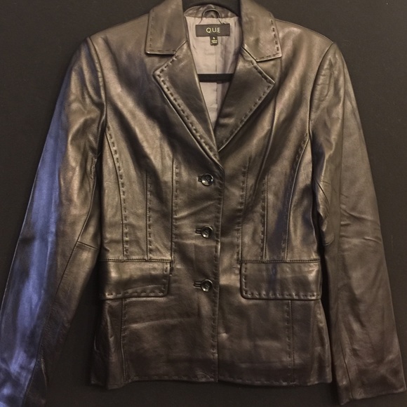 QUE Black Leather Jacket
