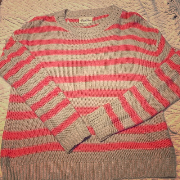 Never worn beige and peach striped knit sweater