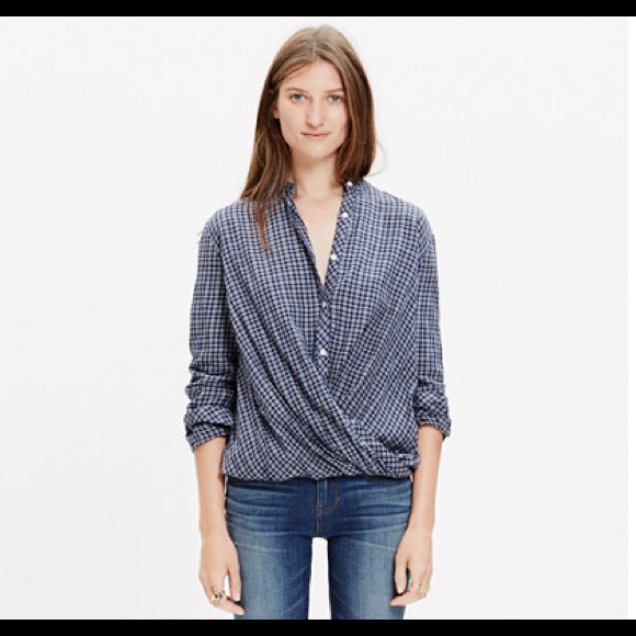NWT Madewell Draped Popover Shirt in dark cadet