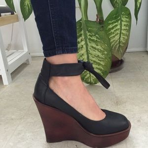 Urban Outfitters black and brown wedge sandal