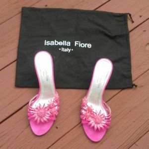 Italian designer pink strap sandals  with flowers