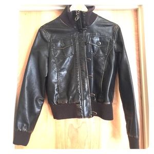 Dark brown pleather bomber jacket