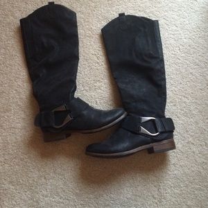 Black faux leather boots