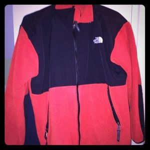 Bright red north face Denali jacket