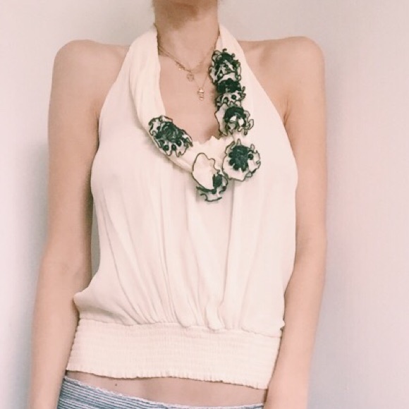 Cream Halter with flower accents and beads
