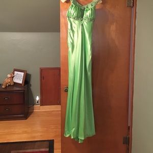 Lime green formal dress.