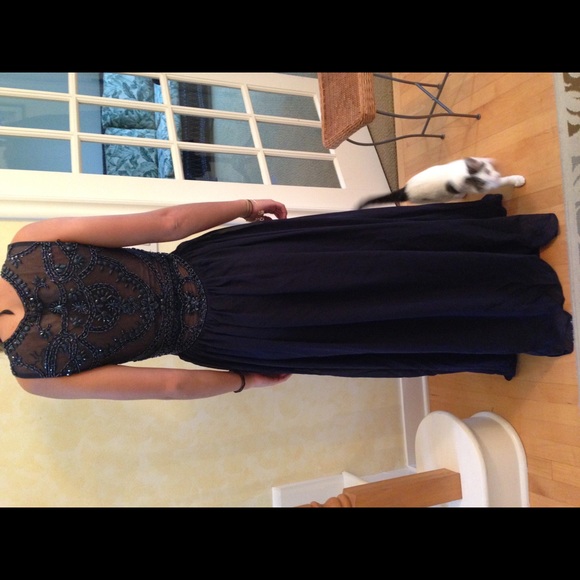 Dark blue long formal prom dress