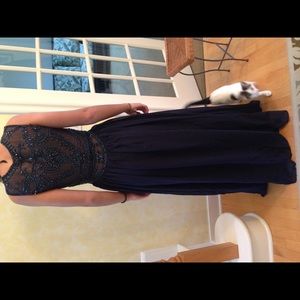 Dark blue long formal prom dress