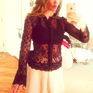 Sexy sheer lace button up