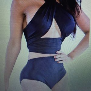 High waist black halter two piece swimsuit