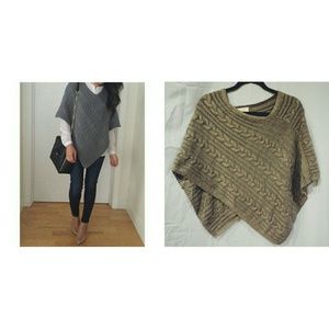 LOFT gray cable knit poncho