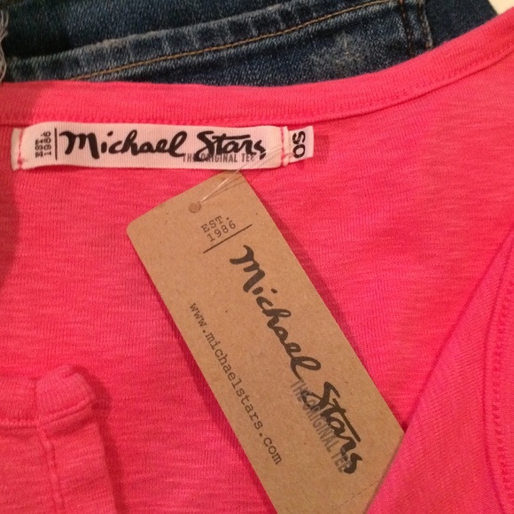 Michael Stars Pink Henley Tee - Picture 2 of 3