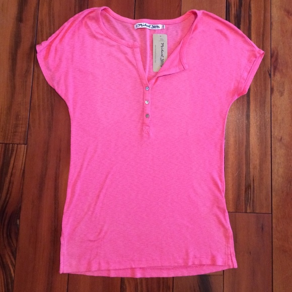 Michael Stars Pink Henley Tee - Picture 3 of 3