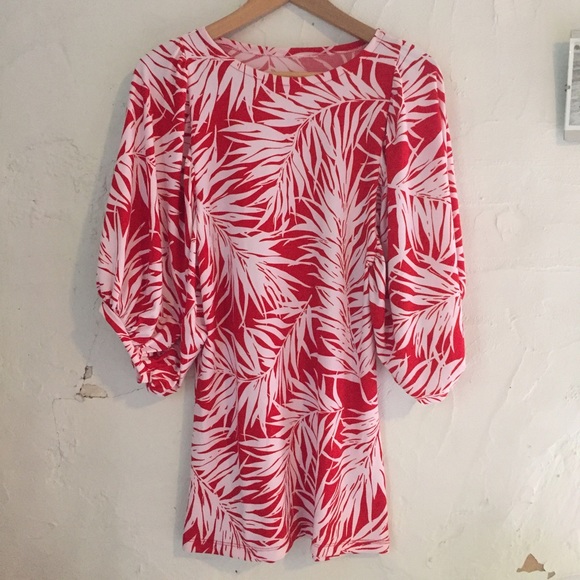 Red fern leaf Palm print minidress