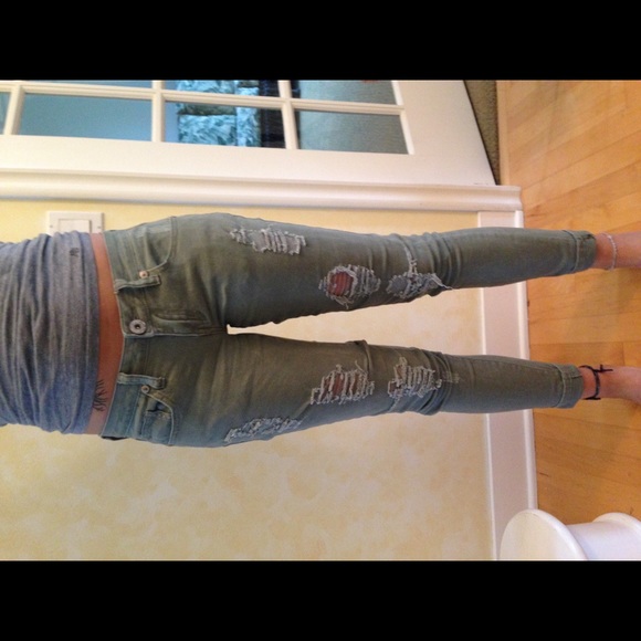 Green/tan skinny pants