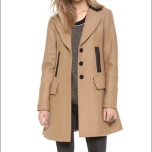 Nanette Lepore camel wool coat with leather trim