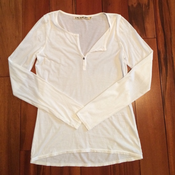 Michael Stars Long Sleeve White Henley - Picture 2 of 3