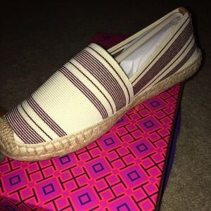 NEW Tory Burch Espadrilles Size 8 Ivory-Dark Plum