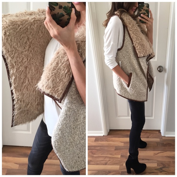 Sold • Cozy Brown & Tan Faux Fur Vest - Picture 2 of 4