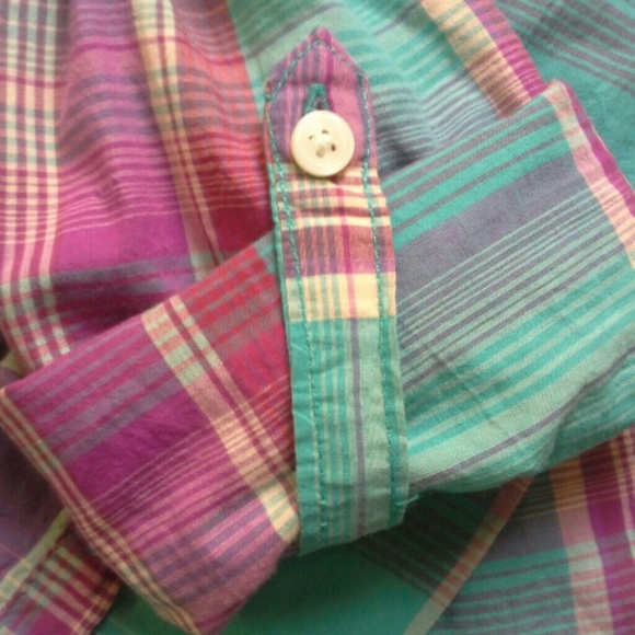 SOLD!!! Bright Purple and Blue Plaid Button Down - Picture 3 of 3