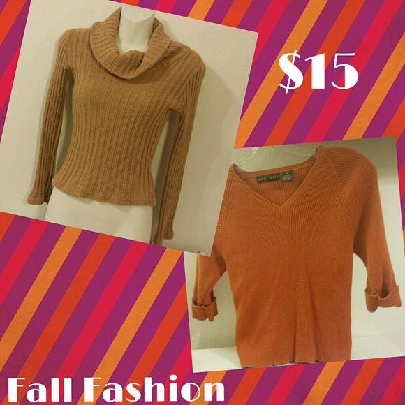 SOLD 2 Fall season tops, beige and orange knit