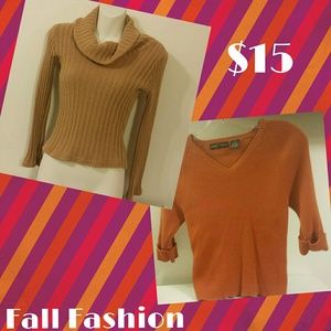 SOLD 2 Fall season tops, beige and orange knit