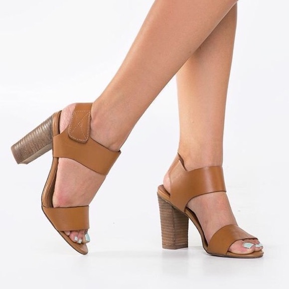 Brown Leather Strap Heeled Sandals