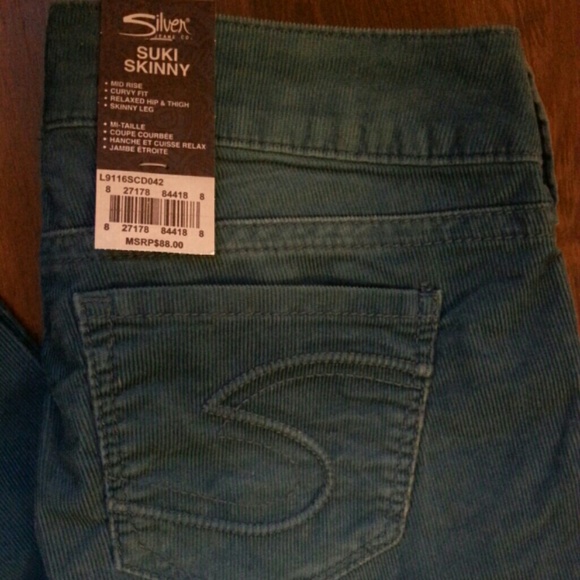 NWT SILVER JEANS SUKI SKINNY 27x31 Teal