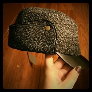 BCBG leather brim hat with ear fold flap