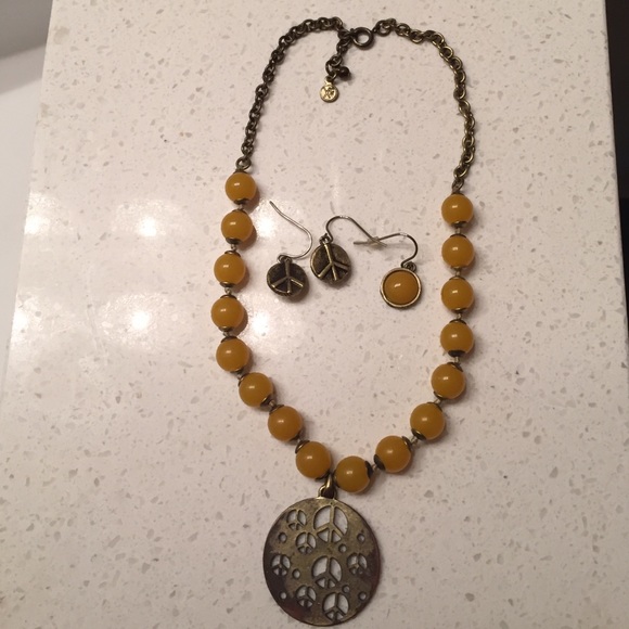 Mustard Peace Necklace & Earrings Set