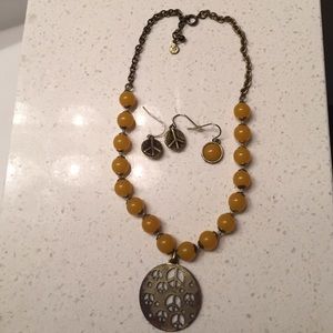 Mustard Peace Necklace & Earrings Set