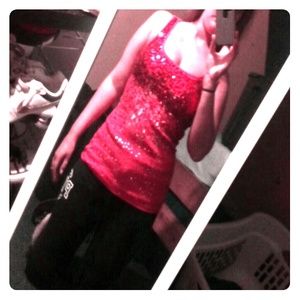 RUE 21 Sequins Bold pink Red coral Tank top Blouse