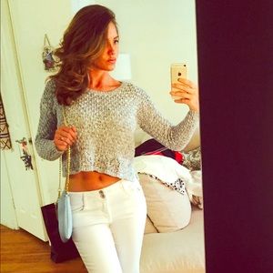 Cropped grey and white sweater