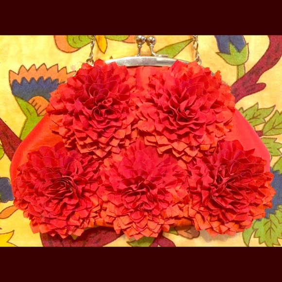Lulu Townsend formal bag purse red flowers clutch