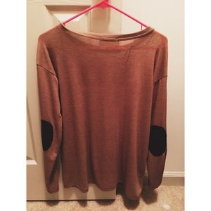 Zara Trafaluc Suede Elbow Patch Long Sleeve Tee