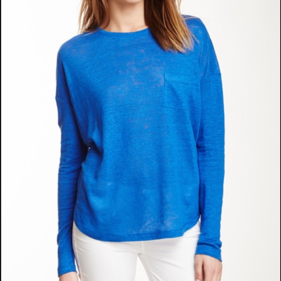 Vince Cobalt Blue Long Sleeve Pocket Top Small